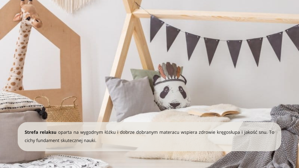 Strefa relaksu oparta na wygodnym łóżku